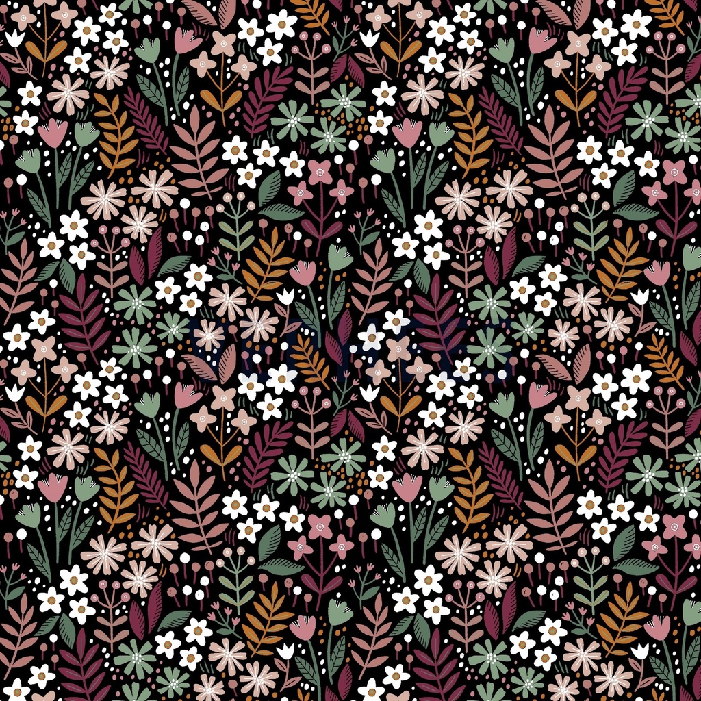 Poplin Brushed Flowers - Black