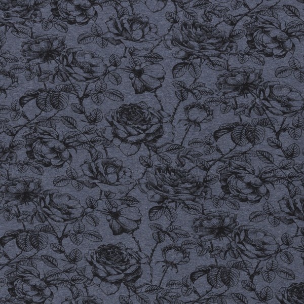 Sweaterstof Bloemen Donkerblauw