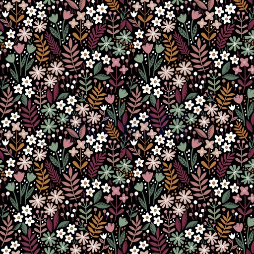 [VDS-2704] Poplin Brushed Flowers - Black